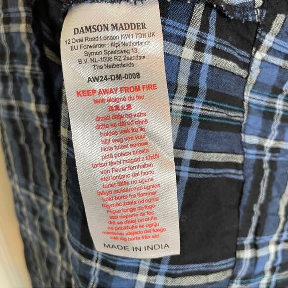 Damson Madder Dakota Blue Plaid Bow Tie Puff Sleeve Midi Dress Sz 6UK / 2 US - Picture 10 of 11